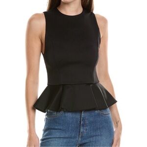 Alice and Olivia Black Poppy crewneck Peplum Top